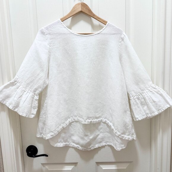 Bryn Walker Fran Women's 100% Linen Tunic Top Size XS White Ruffle Sleeves Boho - Picture 12 of 12